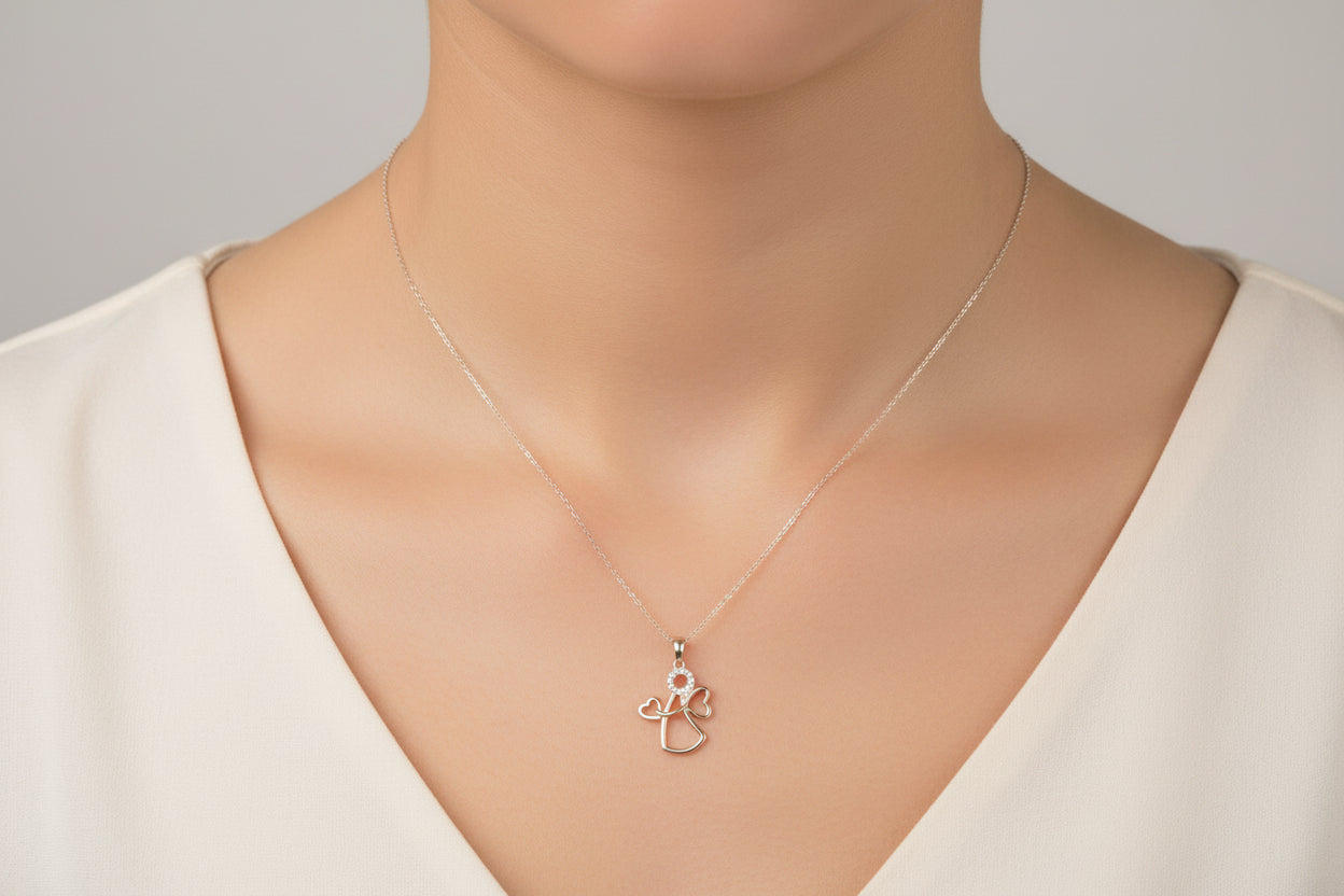 Sterling Silver Angel Necklace CZ Stone NCZ9852