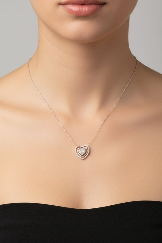 Sterling Silver Heart Shape Necklace CZ Stone NCZ9855