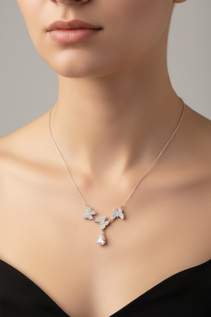 Sterling Silver Butterfly Necklace CZ Stone NCZ9855Y