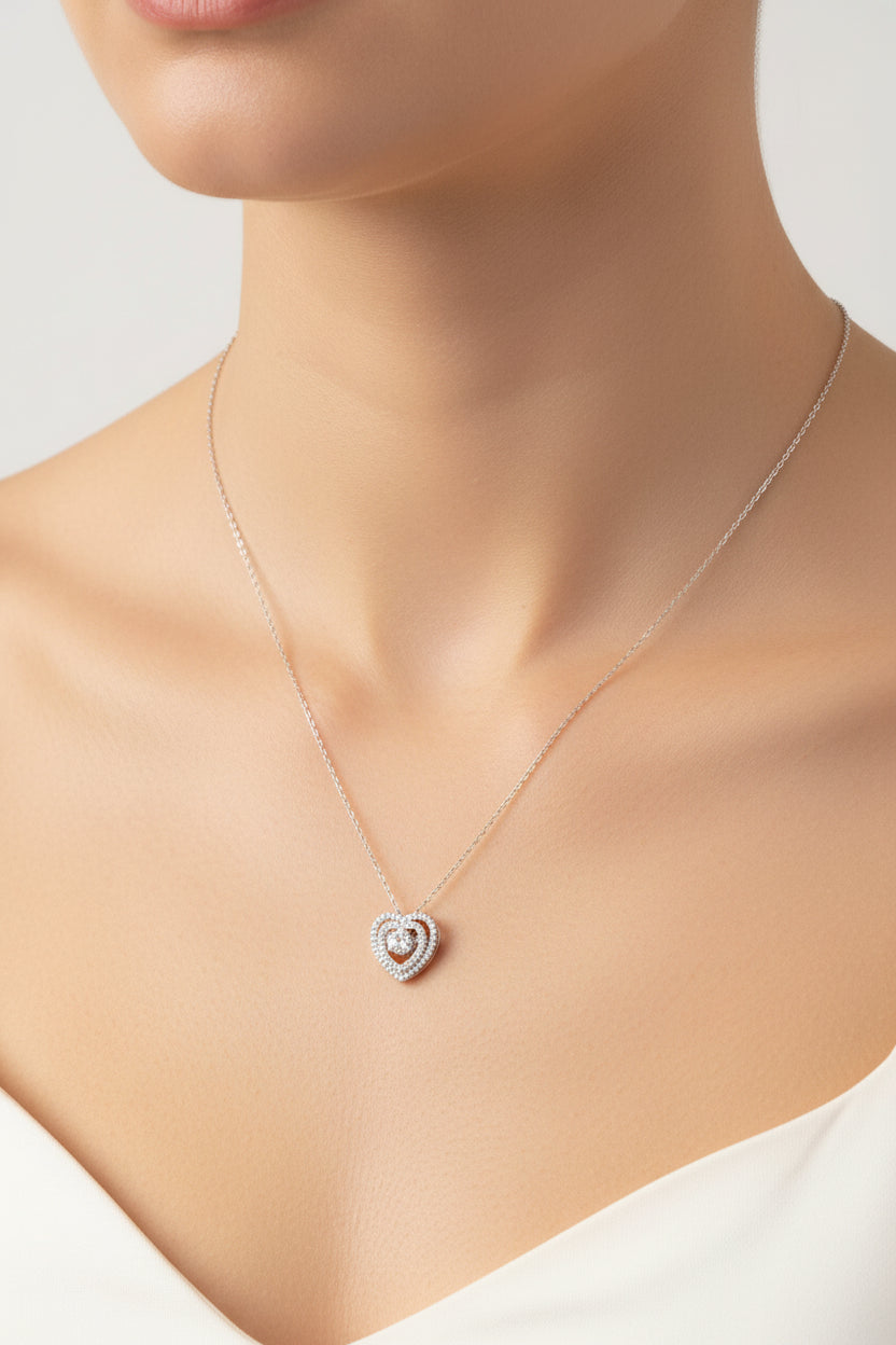 Sterling Silver Heart Shape Necklace CZ Stone NCZ9858