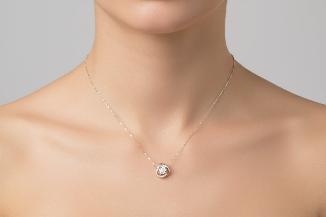 Sterling Silver Necklace Round CZ Stone NCZ9999