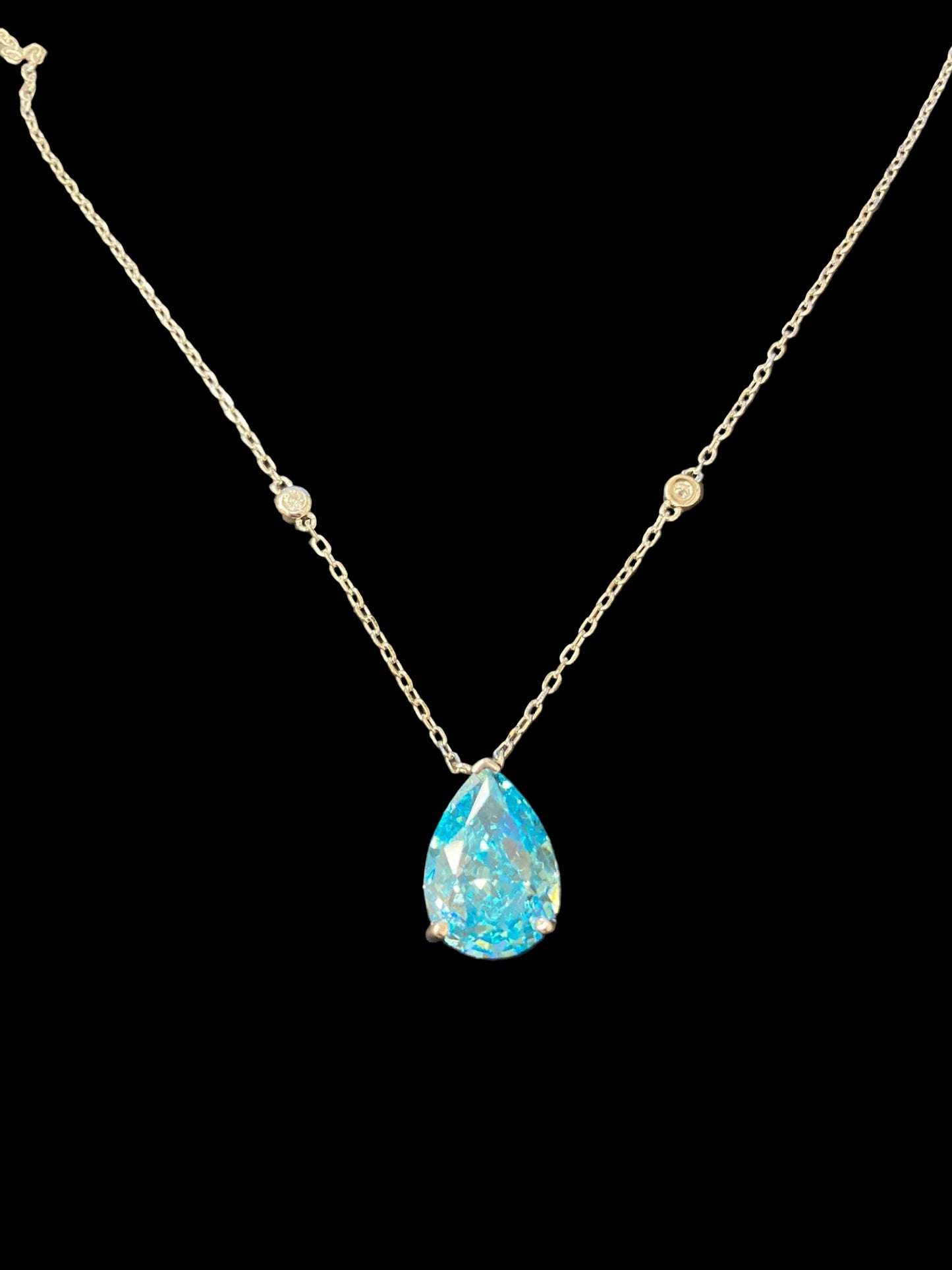 Sterling Silver Necklace Pear Shape CZ Stone NCZA801