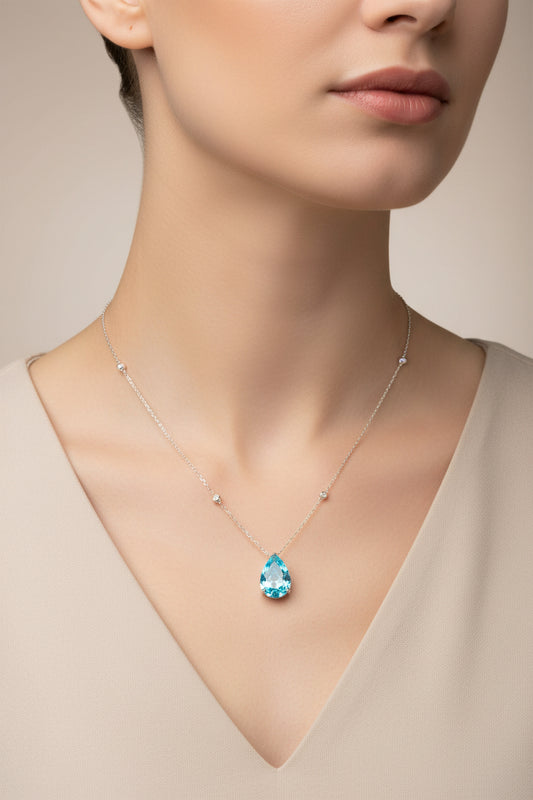 Sterling Silver Necklace Pear Shape CZ Stone NCZA801
