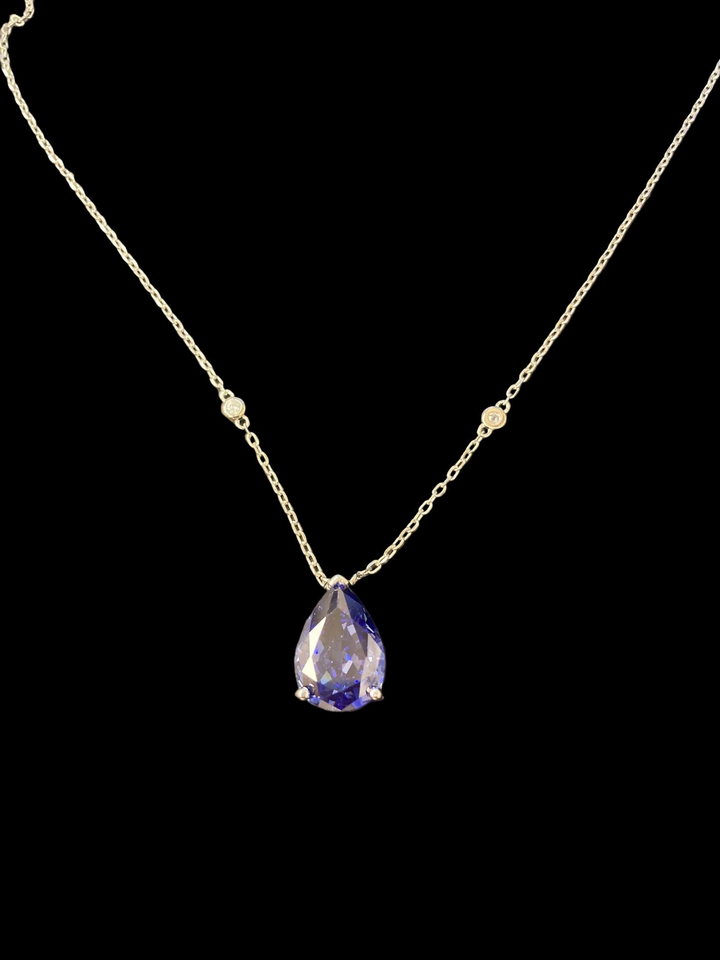 Sterling Silver Necklace Pear Shape CZ Stone NCZA801