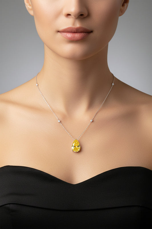 Sterling Silver Necklace Pear Shape CZ Stone NCZA801