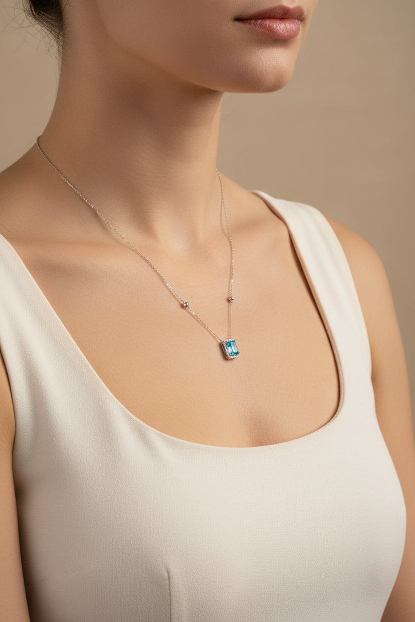 Sterling Silver Necklace CZ Stone NCZA802