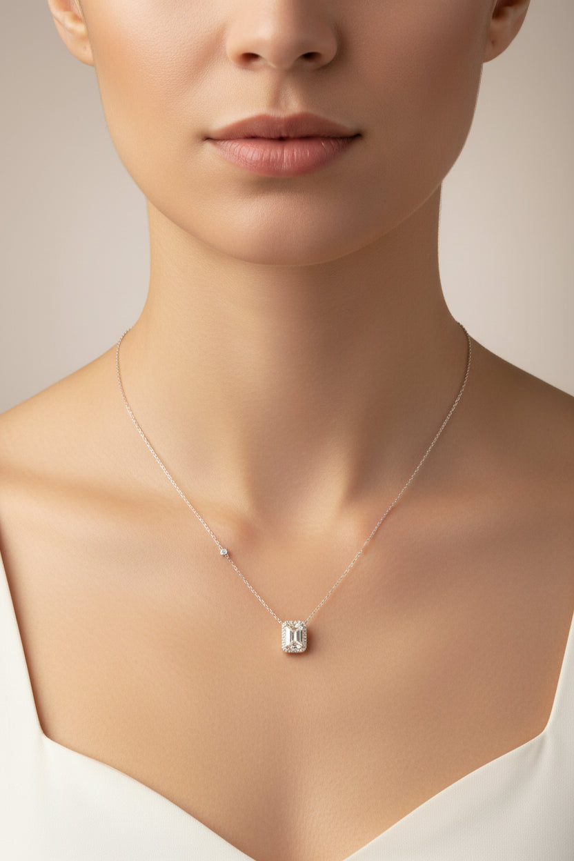 Sterling Silver Necklace CZ Stone NCZA802