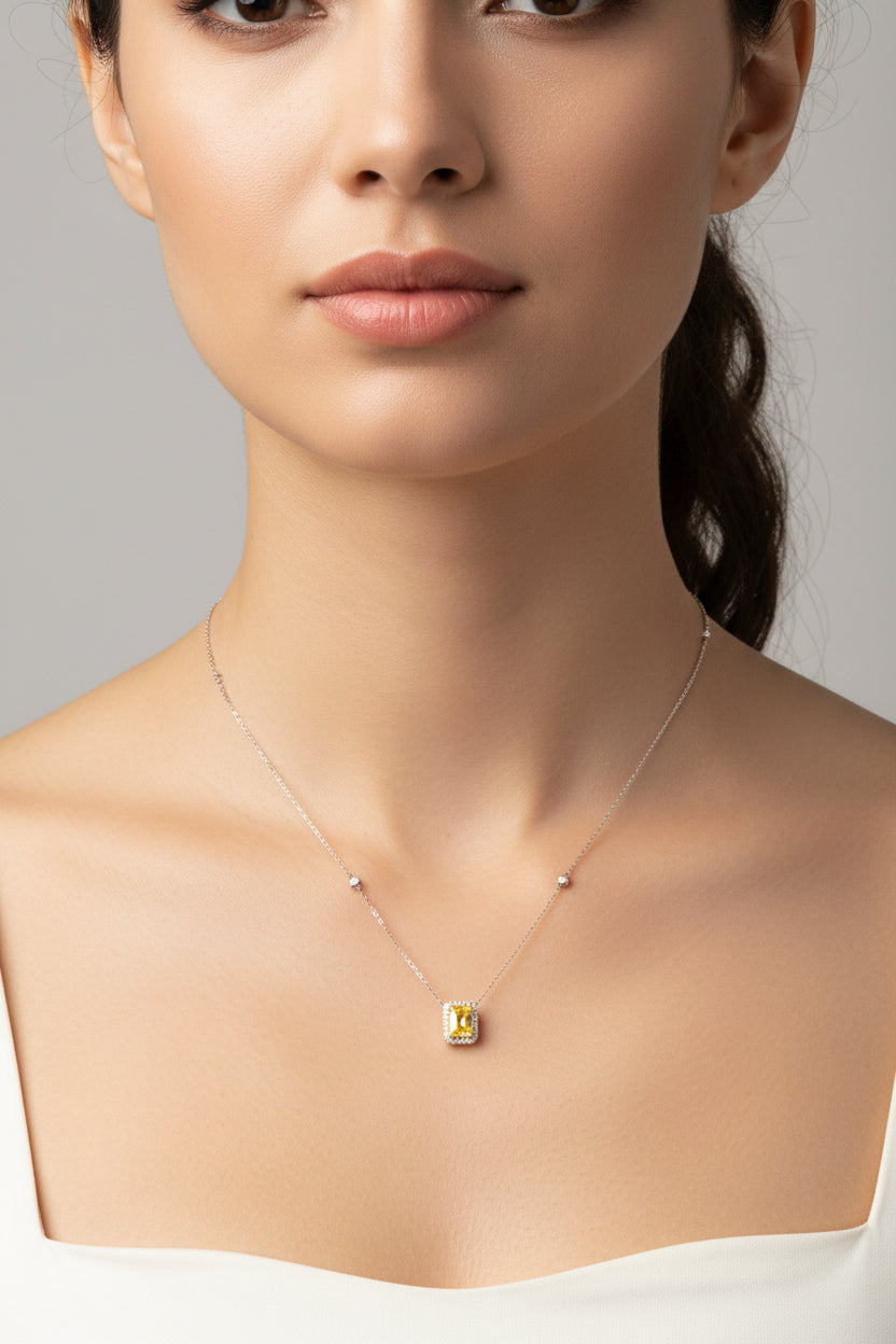 Sterling Silver Necklace CZ Stone NCZA802