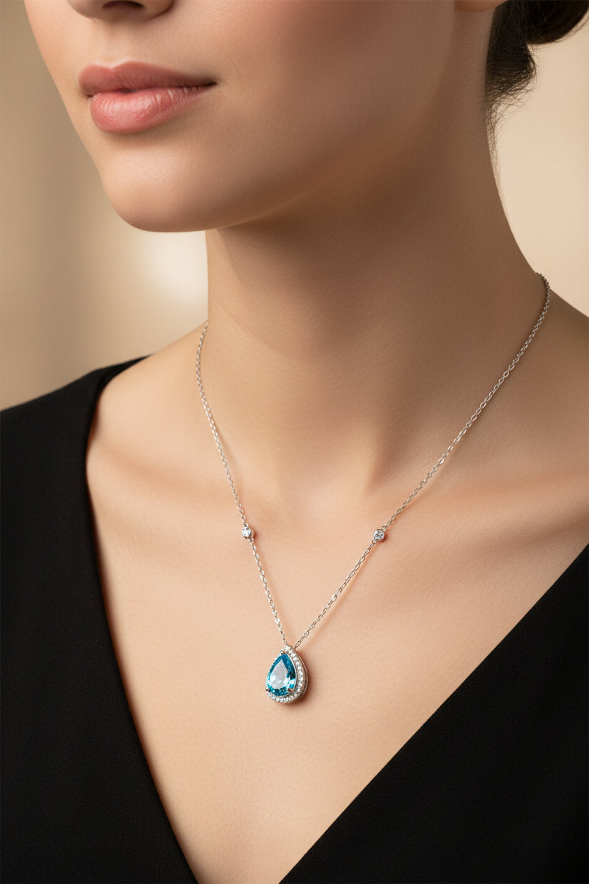 Sterling Silver Necklace CZ Stone NCZA804