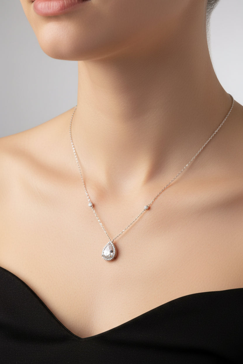 Sterling Silver Necklace CZ Stone NCZA804
