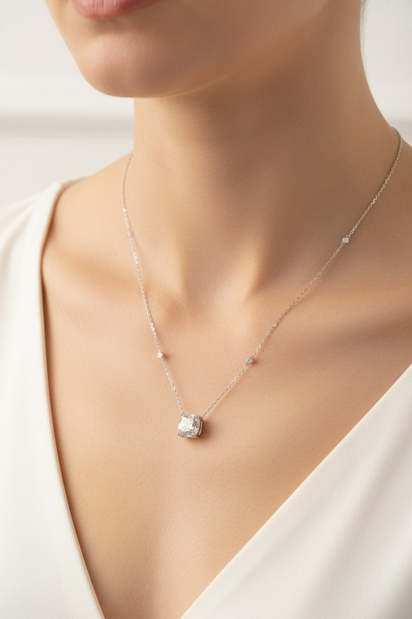 Sterling Silver Necklace CZ Stone NCZA806