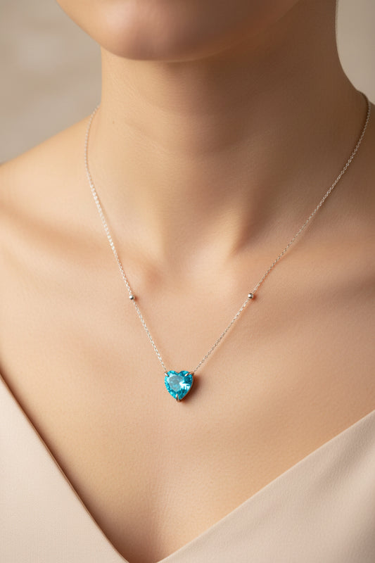 Sterling Silver Necklace Heart Shape CZ Stone NCZA810
