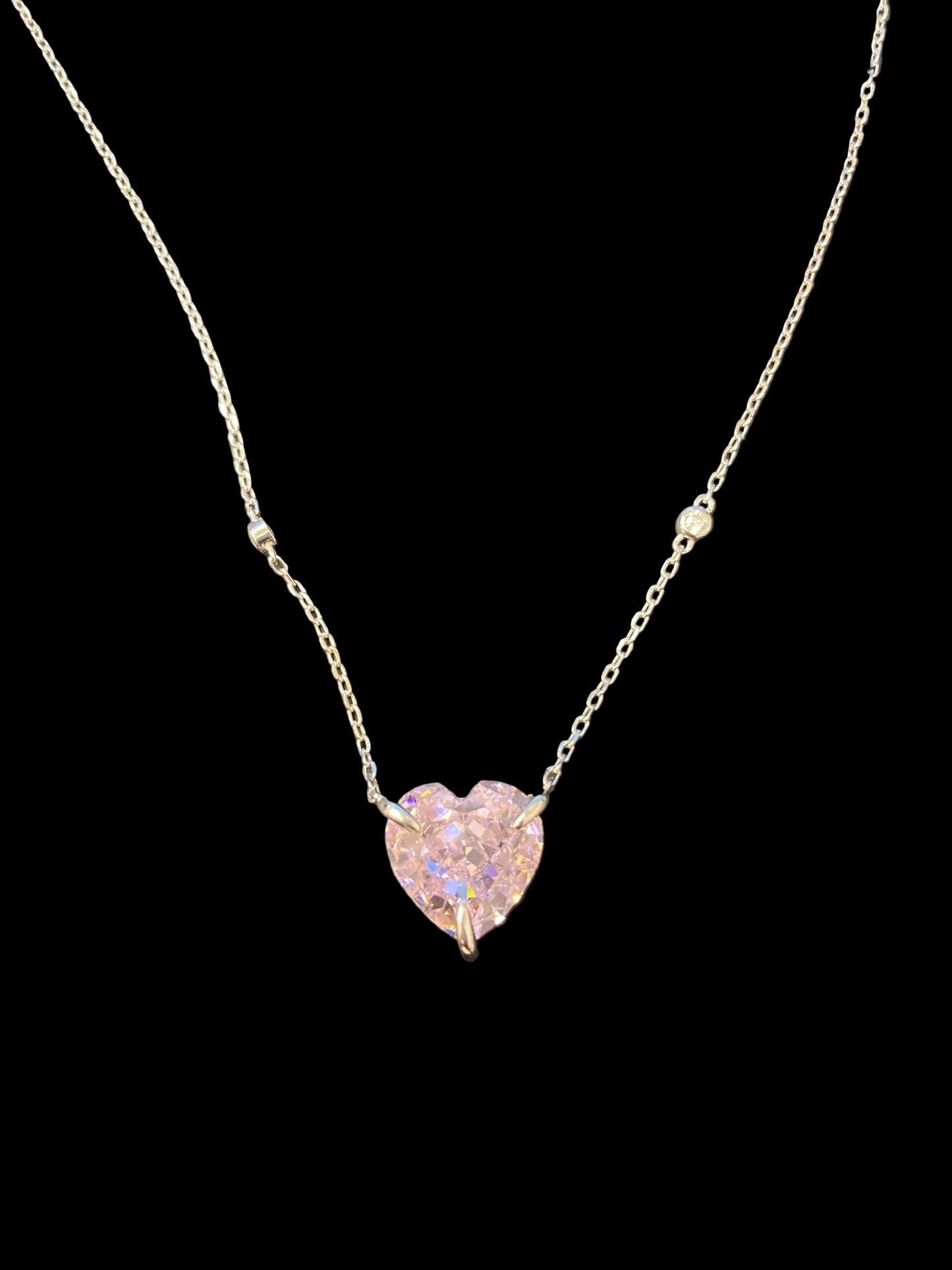 Sterling Silver Necklace Heart Shape CZ Stone NCZA810