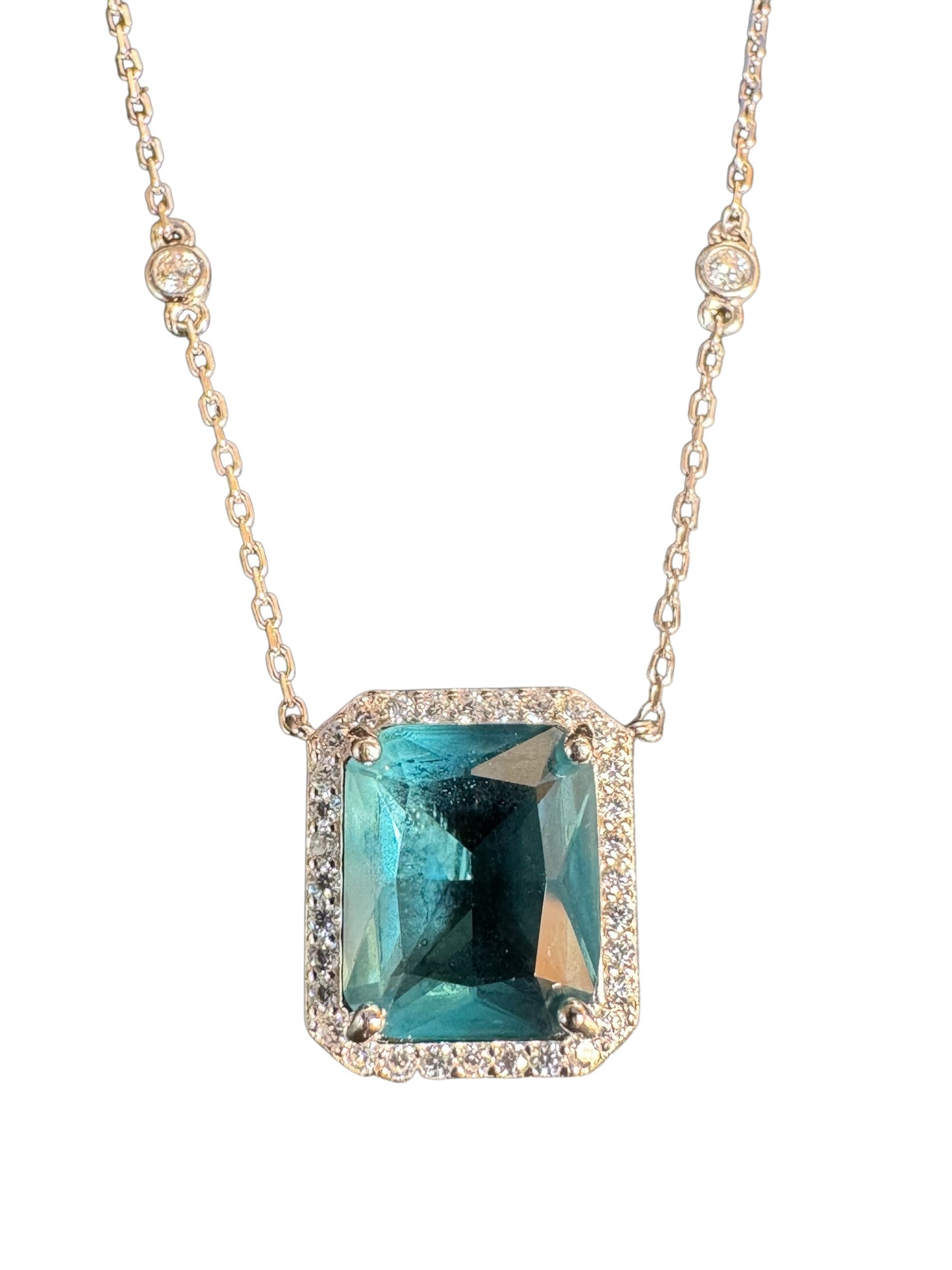 Sterling Silver Necklace Square CZ Stone NCZL515