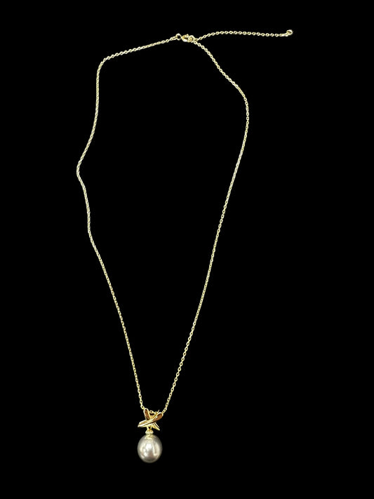 Sterling silver pearl necklace NP154 with 10mm gold plated pearl for elegant style.