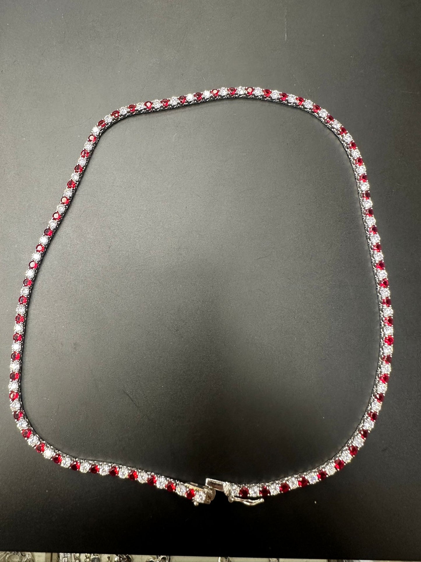 Sterling Silver Necklace Red CZ Stone NCZ106