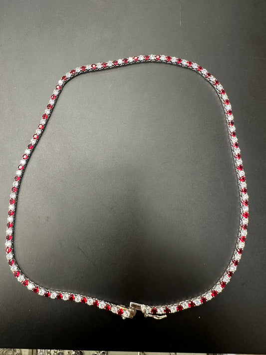 Sterling Silver Necklace Red CZ Stone NCZ106