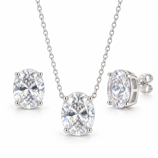 Sterling Silver Necklace-Earring Set 10 mm Oval CZ Stone NECZ3310