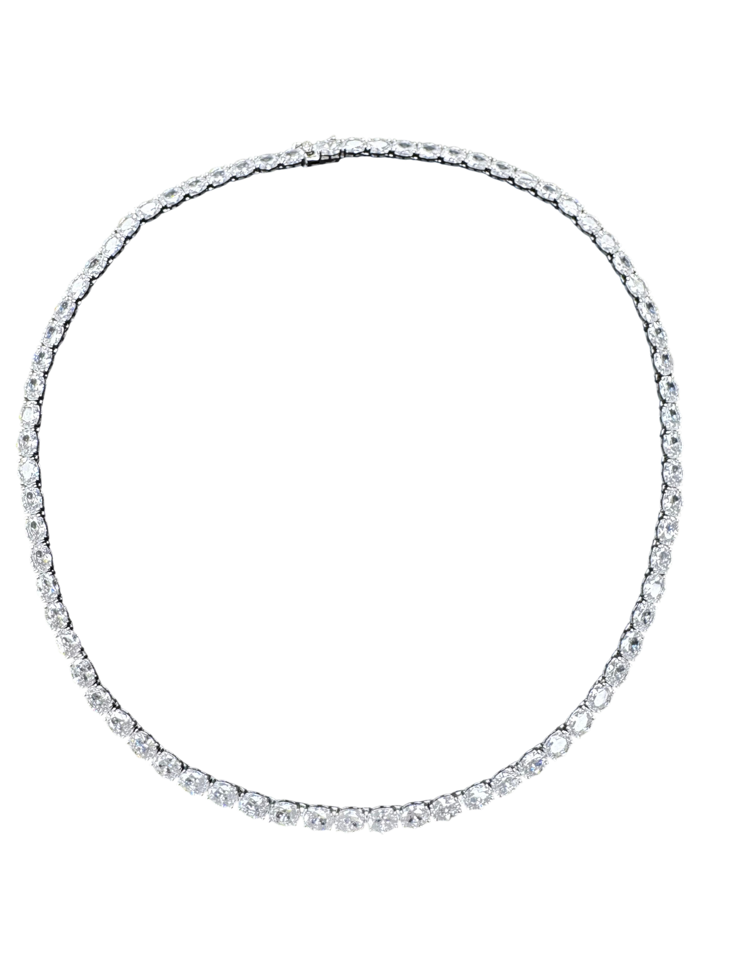 Sterling Silver Tennis Necklace 4 mm Oval CZ Stone 18" NCZ33014.4