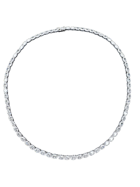 Sterling Silver Tennis Necklace 4 mm Oval CZ Stone 18" NCZ33014.4