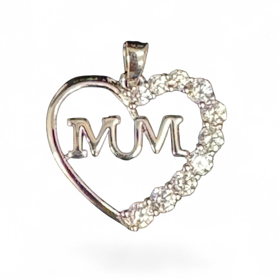 Sterling Silver Heart Shape Mum Pendant CZ Stone PCZ10065