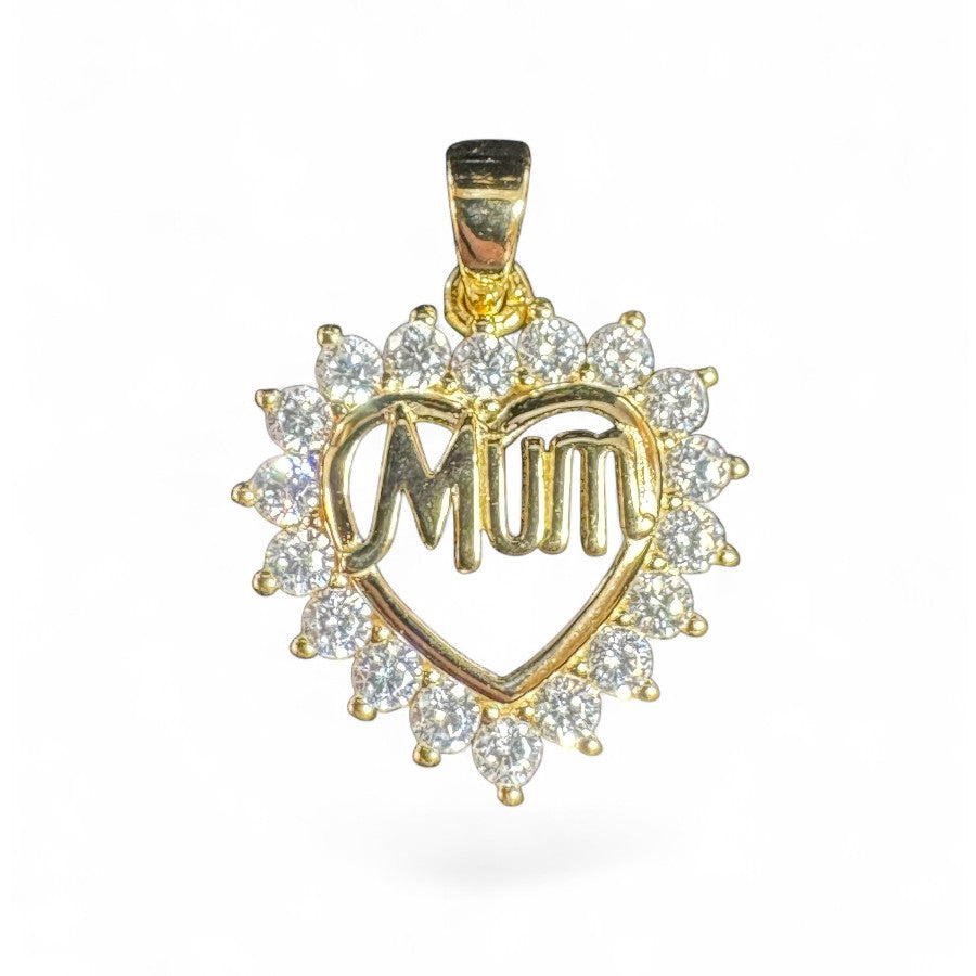 Sterling Silver Heart Shape Mum Pendant CZ Stone PCZ10066