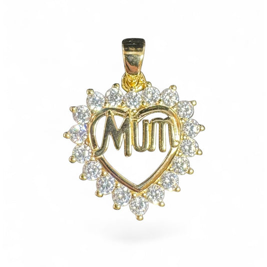 Sterling Silver Heart Shape Mum Pendant CZ Stone PCZ10066