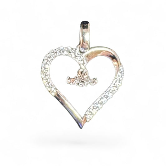 Sterling Silver Heart Shape Small Mum Pendant CZ Stone PCZ10088