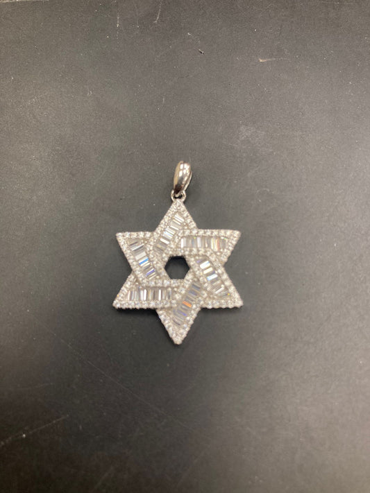 Sterling silver star of David pendant with CZ stones, shimmering and elegant design.