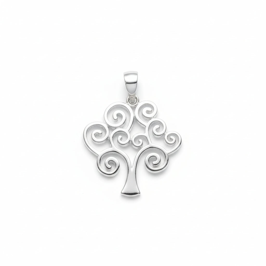 Sterling Silver Tree of Life Pendant PP003 with a swirling design and polished finish.