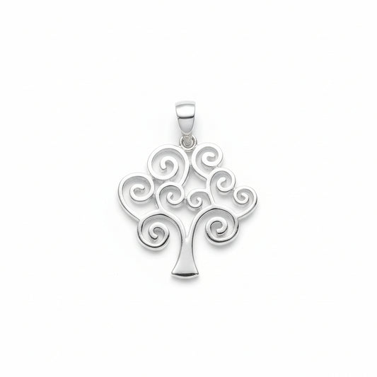 Sterling Silver Tree of Life Pendant PP003 with a swirling design and polished finish.