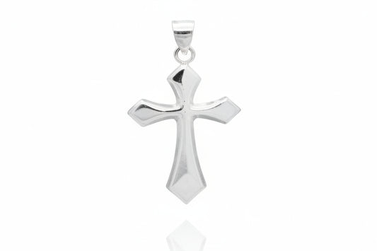 Sterling silver cross pendant, 30 x 51 mm, featuring a plain design and polished finish.