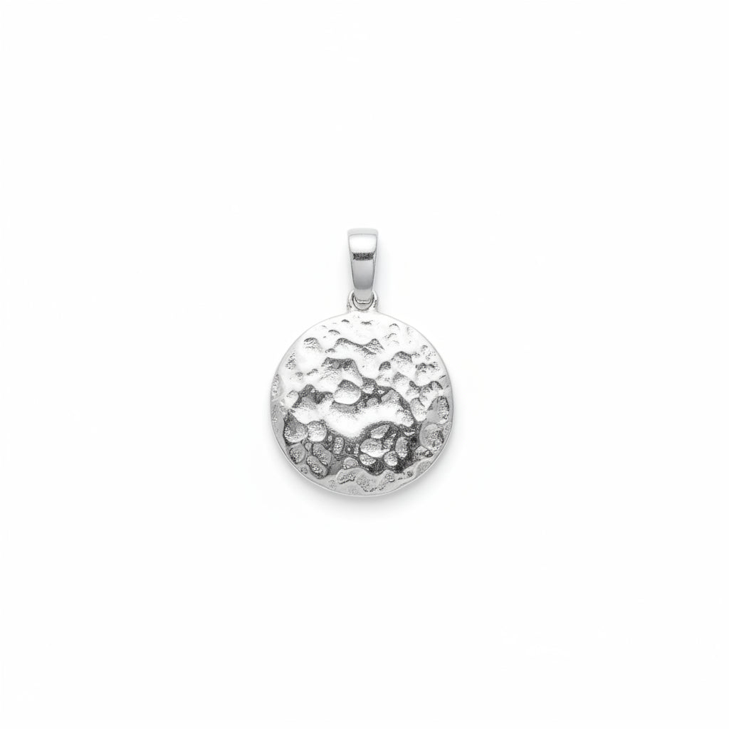 Sterling Silver Plain Hammered Circle Pendant PP010