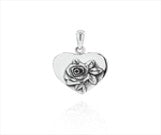 Sterling silver heart pendant featuring a rose design, dimensions 3 x 16 x 18 mm, elegant and romantic jewelry piece.