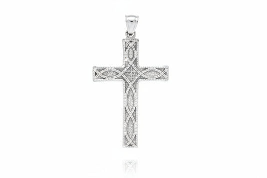 Sterling Silver Cross Pendant PP021270245 showcasing intricate details and polished finish, measuring 6 x 26 x 46 mm.
