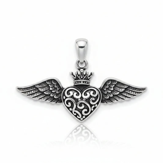 Sterling Silver Plain Winged Heart Pendant PP021270255, a beautiful sterling silver winged heart pendant.