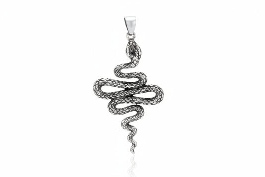 Sterling Silver Plain Snake Pendant PP021620033, 26x52mm sterling silver snake pendant with intricate design.
