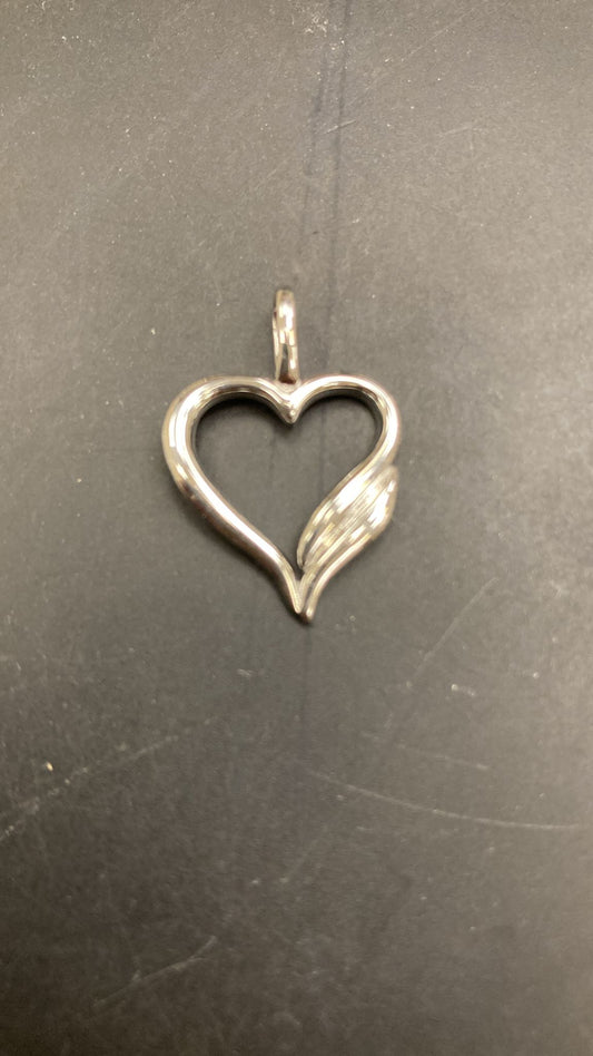 Sterling silver heart pendant featuring a plain open heart design with a decorative swirl.