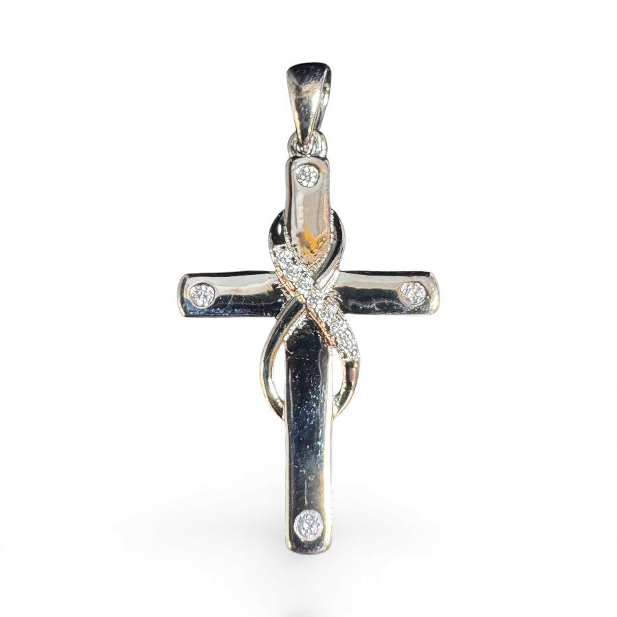 Sterling Silver Infinity Cross Pendant CZ Stone PP9201