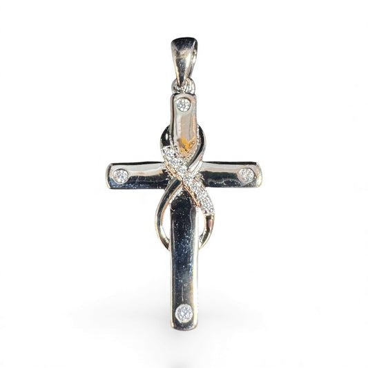 Sterling Silver Infinity Cross Pendant CZ Stone PP9201