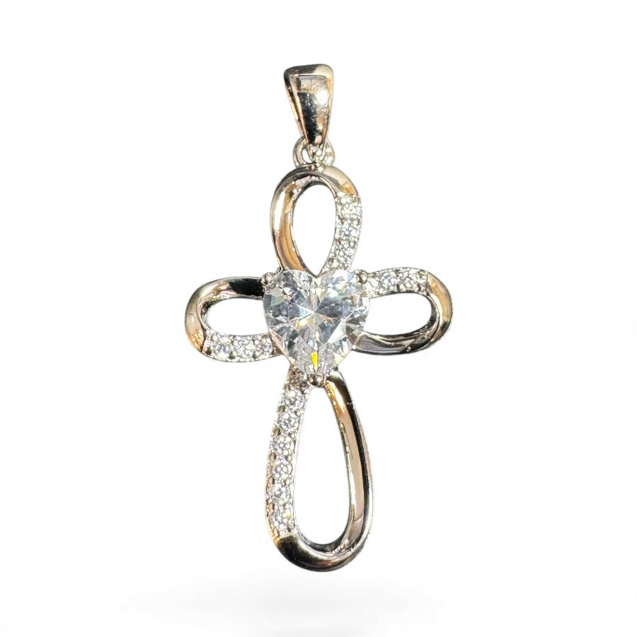 Sterling Silver Cross Pendant CZ Stone PP9601
