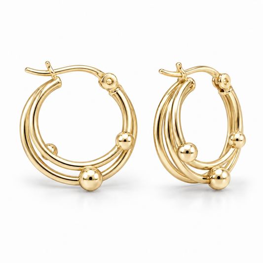 Sterling Silver Layered Ball Hoop Earring ECZ184522