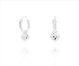 Sterling silver heart huggie earrings, featuring a drop heart design in a sleek and elegant style.