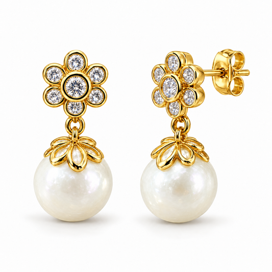 Sterling Silver Pearl Flower Earring Stud ECZ2607167