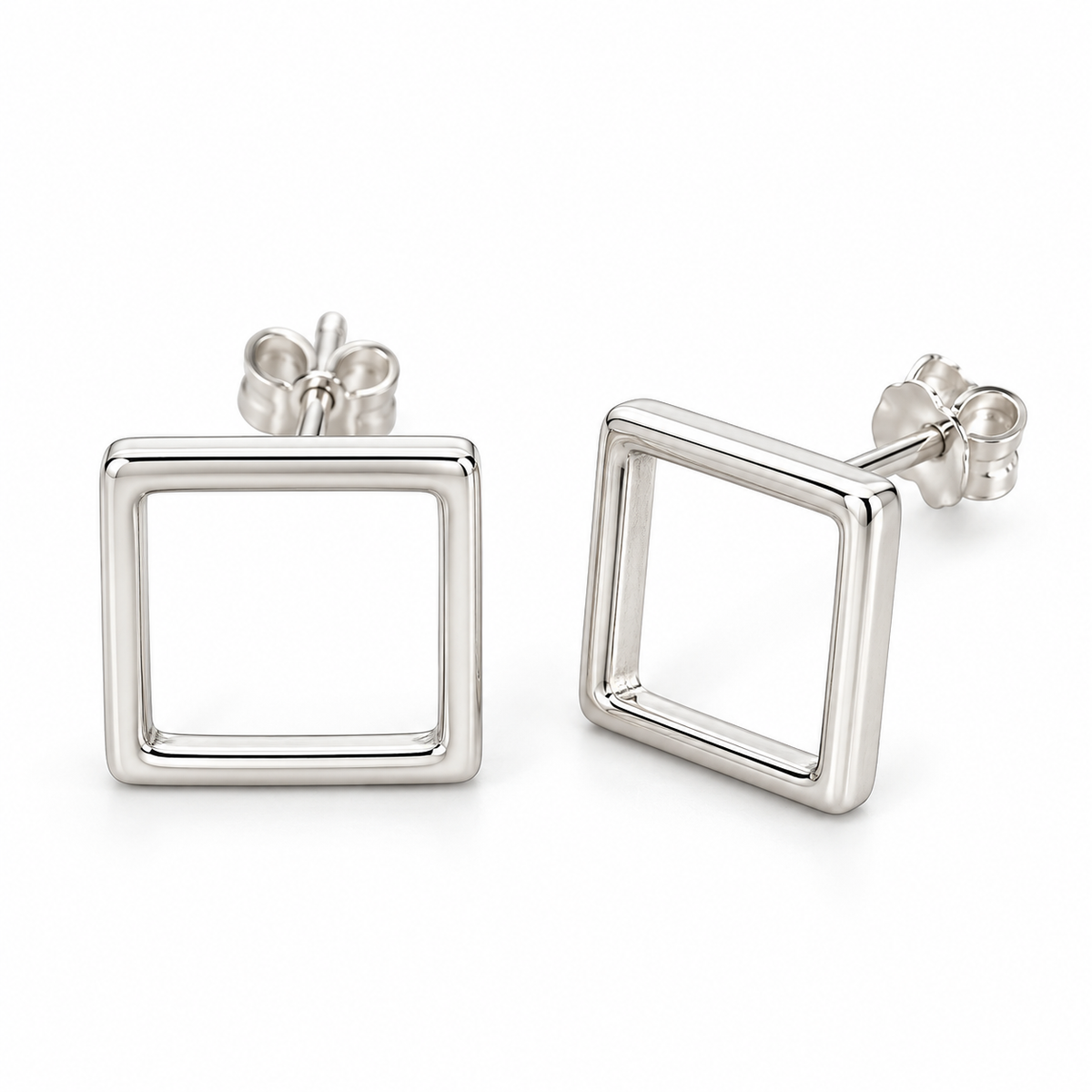 Sterling Silver Plain Square Stud Earring ECZ184741