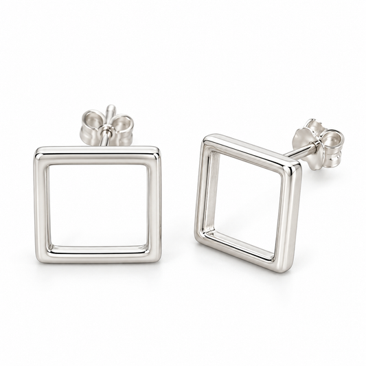 Sterling Silver Plain Square Stud Earring ECZ184741