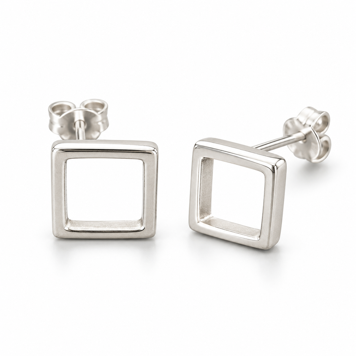 Sterling Silver Plain Square Stud Earring ECZ248388