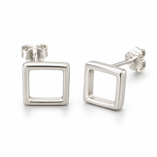 Sterling Silver Plain Square Stud Earring ECZ248388
