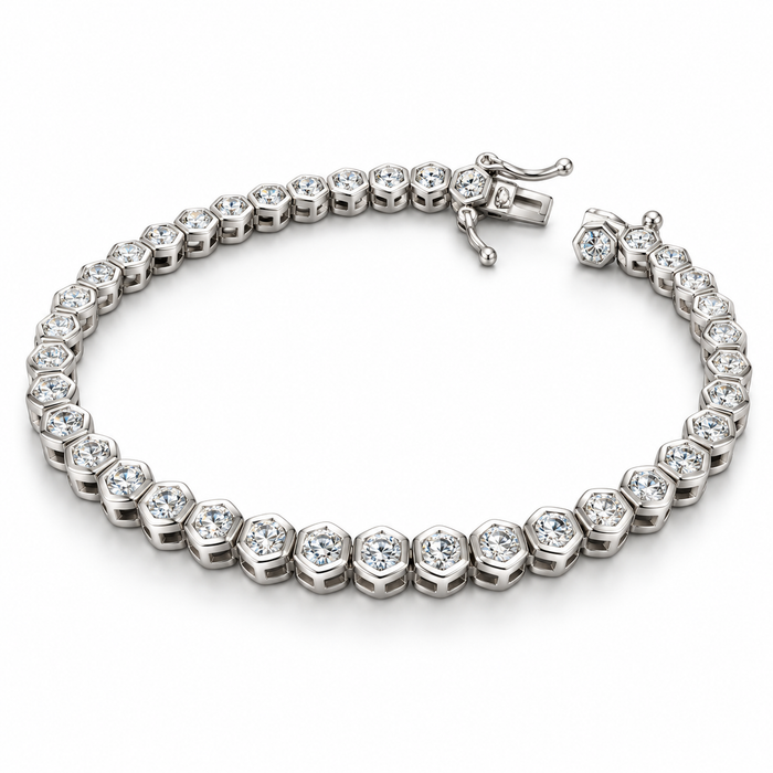 Sterling Silver 7" Hexagon Rubover Tennis Bracelet 3 mm CZ Stone BRCZ2607168