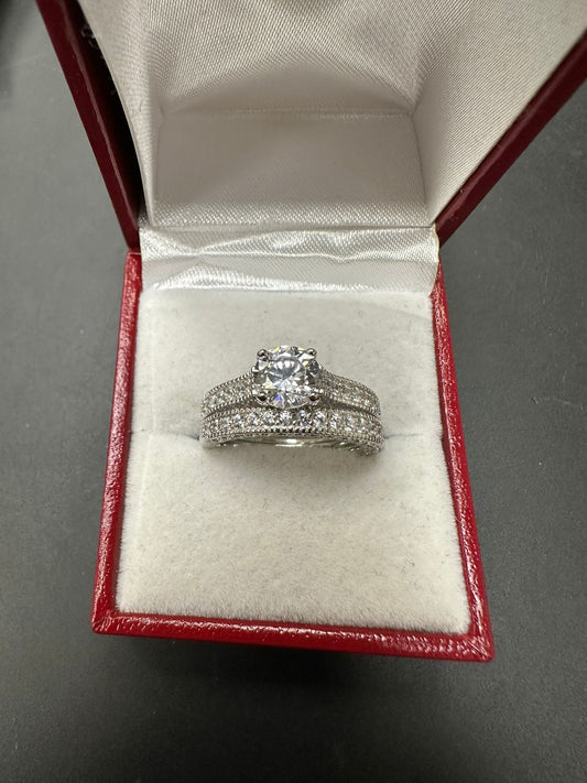 Sterling Silver Double Ring CZ 7 mm Stone RCZ0154701